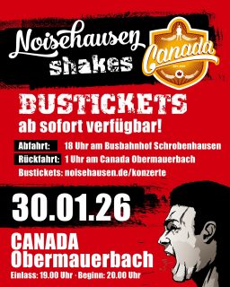 🔥Bustickets für unseren „Noisehausen shakes Canada“-Ausflug sind ab sofort in limitierter Auflage im Noisehausen Ticketshop erhältlich. Link in bio. Be fast! 🔥

#noisehausen #clubshow #canada #bus #tickets #zachmathieu #ackermannsblüten #joeleila #alternative #indie #rock #concert #clubshow
