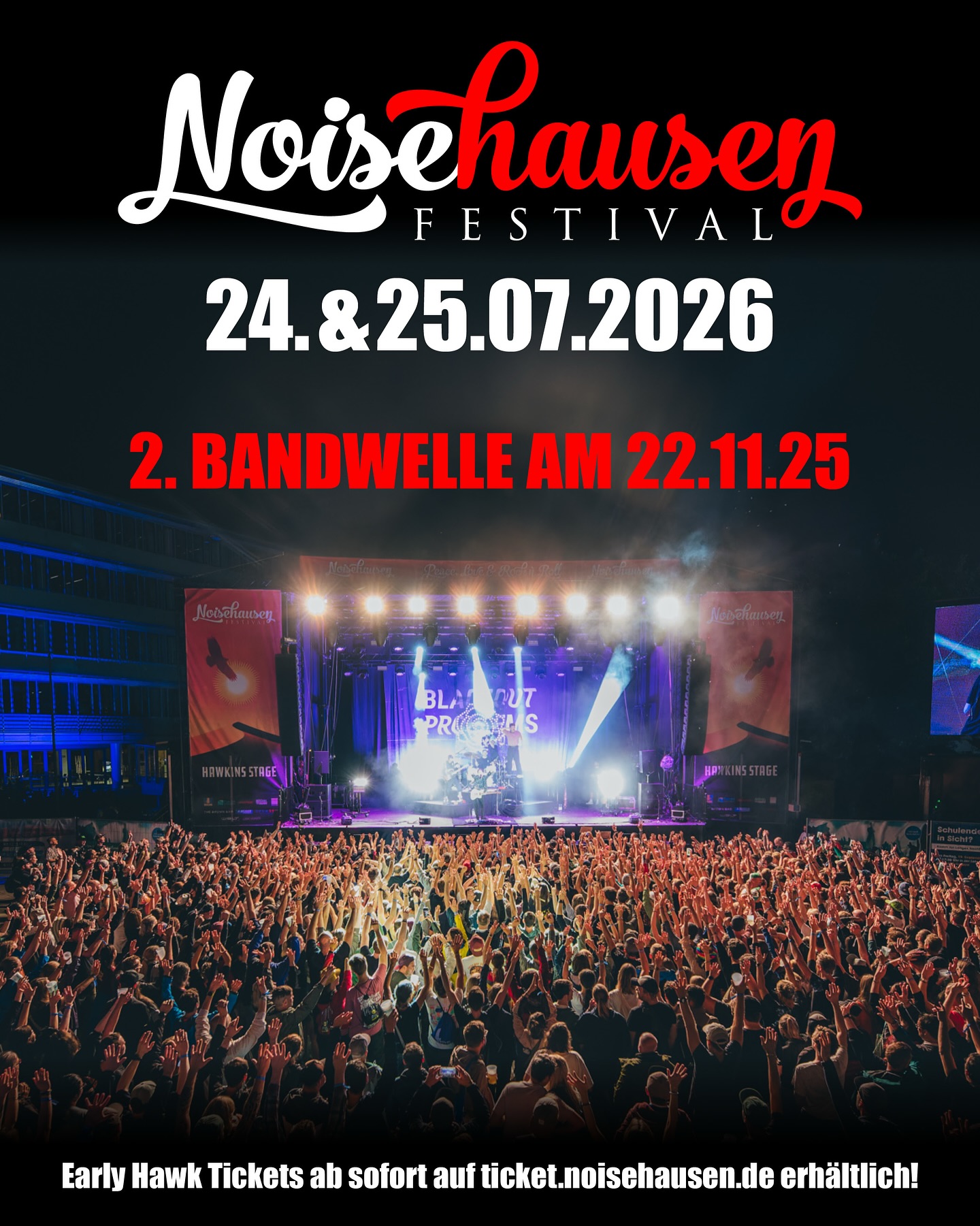 🔥Attention, Attention. Zweite Bandwelle loading. Am kommenden Samstag kündigen wir die nächsten Bands für das Noisehausen Festival 2026 an. Stay tuned for more happy days! 🔥

#noisehausen #noisehausenfestival #noisehausen2026 #lineup #news #bandwelle #announcement #ankündigung #festival #münchen #augsburg #nürnberg #ingolstadt #schrobenhausen
