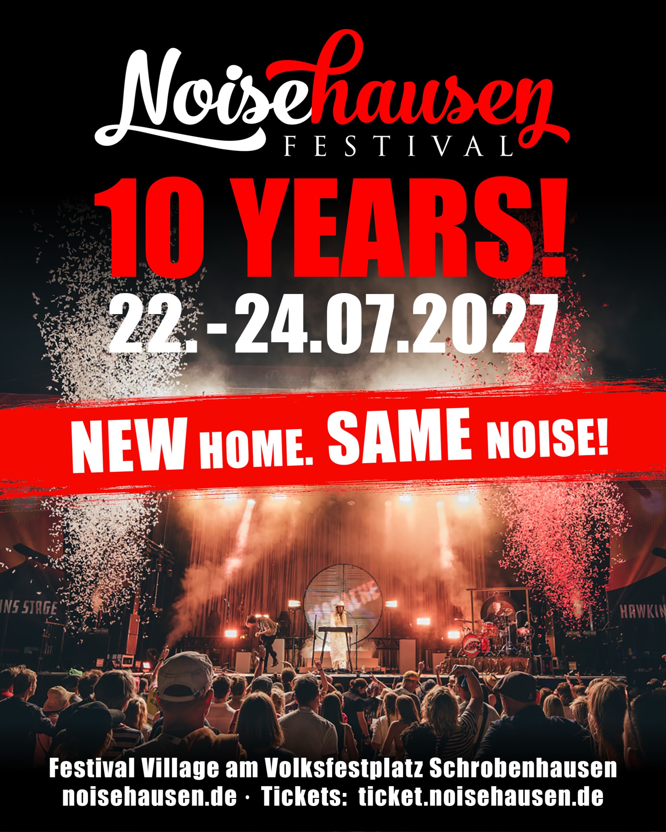 Liebe Noisehausen Community.
Es war hier etwas still in letzter Zeit. Sehr still sogar. Es liegen turbulente Wochen hinter uns. Aber heute haben wir NEWS für euch:
Vor knapp vier Wochen haben wir leider erfahren, dass wir keine weitere Noisehausen Ausgabe auf dem Bauer-Rondell veranstalten dürfen. Wir sind dankbar für sechs wunderschöne Festivals mit unzähligen unvergesslichen Momenten. Wir sagen DANKE für die Chance und das Vertrauen an die Firma Bauer 🙏🏻 Adieu Bauer-Rondell 🙌🏻❤️
The Times They Are A-changin’. Wir haben uns natürlich einen anderen Start für unsere Jubiläumsausgabe gewünscht…but it is what it is. Wir freuen uns auf ein neues Abenteuer mit euch, und noch mehr Noisehausen im kommenden Jahr.
NEW HOME. SAME NOISE 🔥
Zu unserem 10-jährigen Jubiläum zieht das Noisehausen um! 2027 feiern wir erstmals auf dem Volksfestplatz in Schrobenhausen - mit mehr Platz, neuen Möglichkeiten und vor allem: einem zusätzlichen Festivaltag!
Hier werden wir für euch mit viel Leidenschaft, Motivation und einer unglaublichen Crew ein neues Festival Village mit 2 Bühnen und jeder Menge Flair entstehen lassen. Lasst euch überraschen!
Die erste Bandwelle kündigen wir in den kommenden zwei Wochen an. Hui, da kommt was auf euch zu!
Kombitickets für alle 3 Festivaltage gibt es ab sofort in unserem Ticketshop. Wer schon ein Kombiticket für Fr+Sa gekauft hat, wurde bereits oder wird in Kürze von uns per Mail benachrichtigt, und hat die Möglichkeit sein Ticket easy upzugraden.
Support your local festivals and buy tickets. More than ever! Never enough Noisehausen✌🏻❤️🤘🏻
#noisehausen #noisehausen2027 #festival #noisehausenfestival